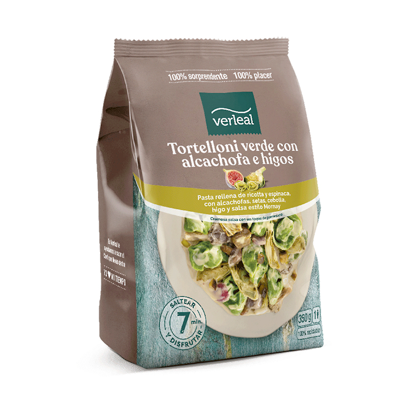 TORTELLONI VERDE CON ALCACHOFA E HIGOS Y SALSA MORNAY 12/350gr